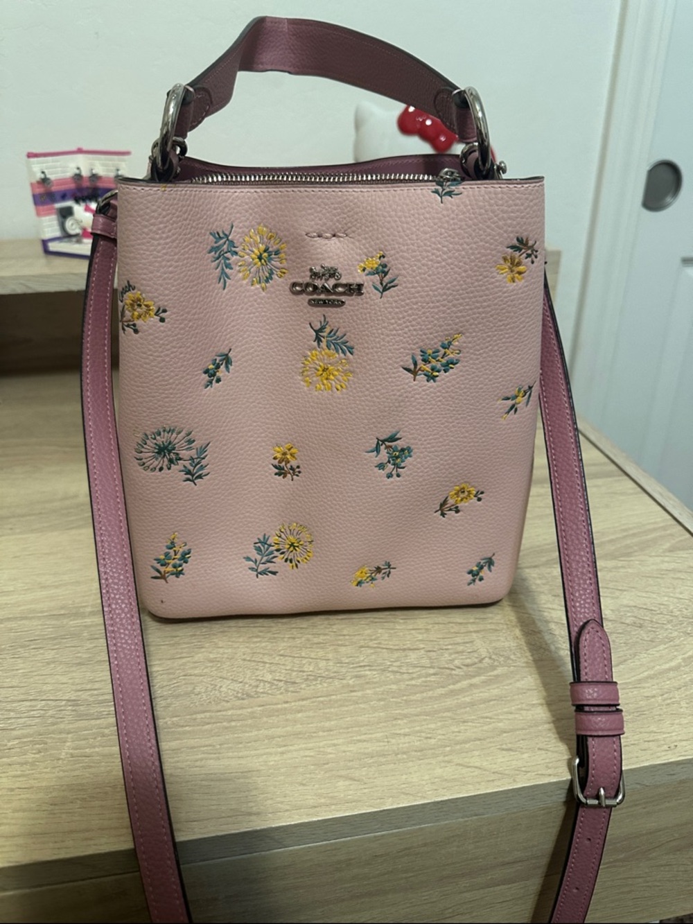 Coach Pink Floral Pebbled Leather Small Crossbody